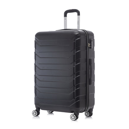 Hartschalen-Reisekoffer hinten in dunklem Schwarz mit 4 Rollen und Trolleygriff