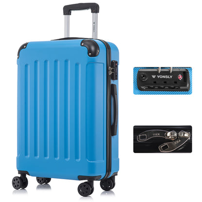 YONSLY® Hartschalen-Kabinentrolley, saphirblau, TSA-Schloss, 4 Rollen, YKK-Reißverschluss