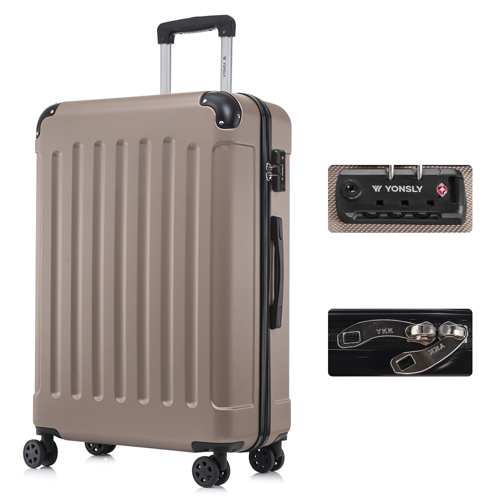Hartschalen-Reisekoffer in Beige mit Trolleygriff, 4 Rollen und TSA-Schloss