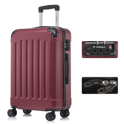 YONSLY® Hartschalen-Kabinentrolley, weinrot, TSA-Schloss, 4 Rollen, YKK-Reißverschluss