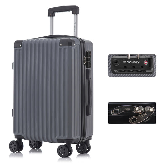 YONSLY® Hartschalen-Reisekoffer, grau, mit ausziehbarem Griff und 4 Rollen