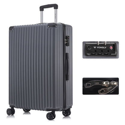 YONSLY® Hartschalen-Reisekoffer, grau, Seitenansicht mit TSA-Schloss und YKK-Zipper