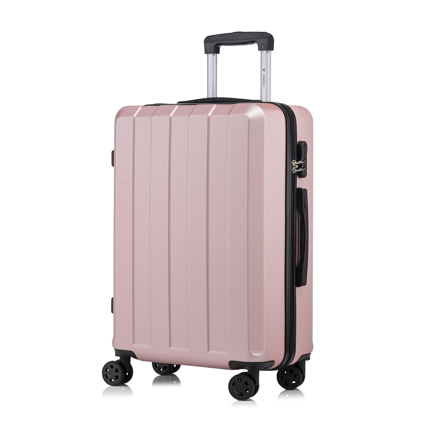 Hartschalen-Reisekoffer mit 4 Rollen, roséfarben, Teleskopgriff und seitlicher Verschlussklappe