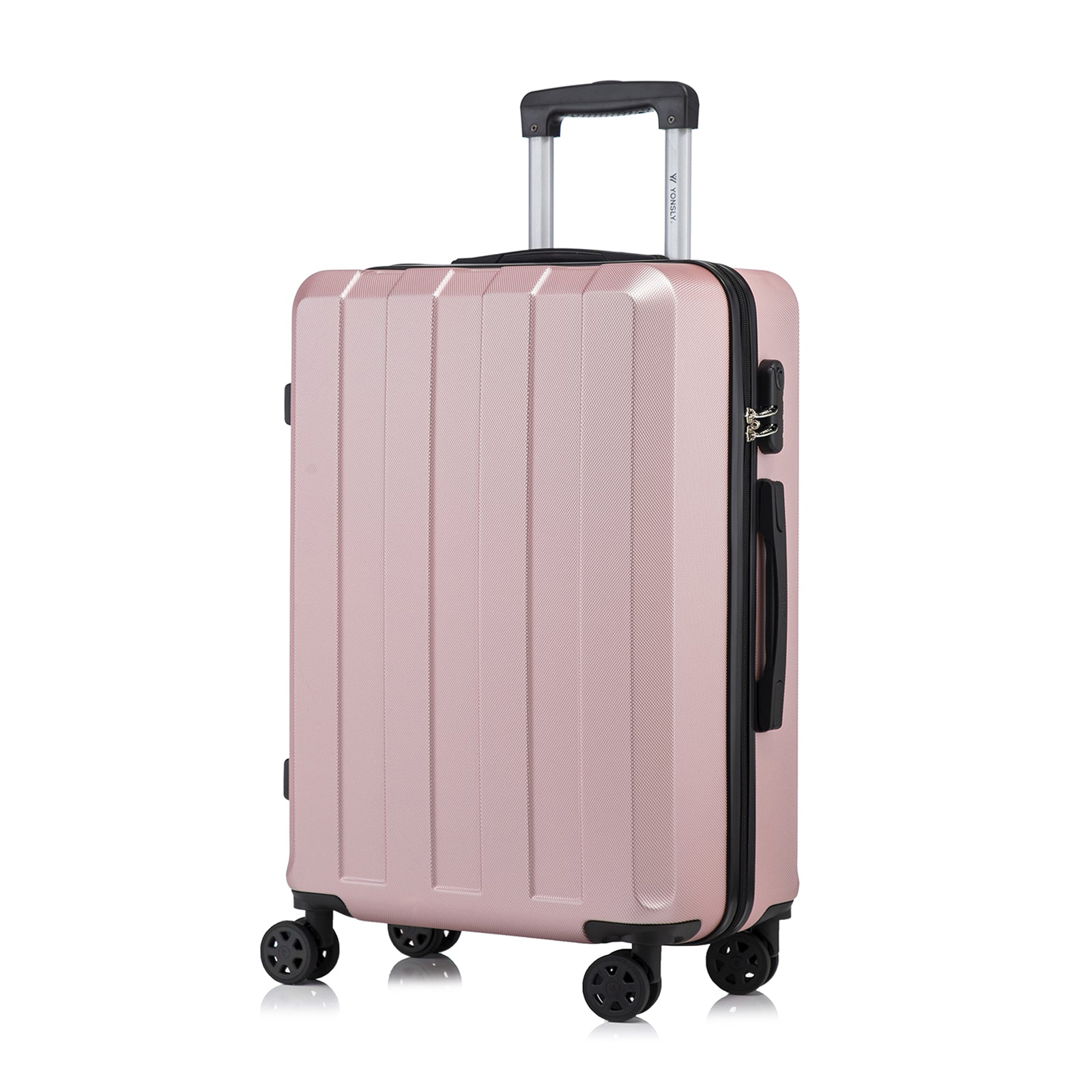 Hartschalen-Reisekoffer mit 4 Rollen, roséfarben, Teleskopgriff und seitlicher Verschlussklappe