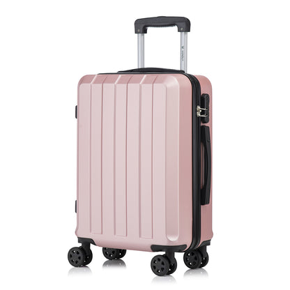 Hartschalen-Trolleykoffer in Roségold, seitliche Ansicht mit Griff und 4 Drehrollen