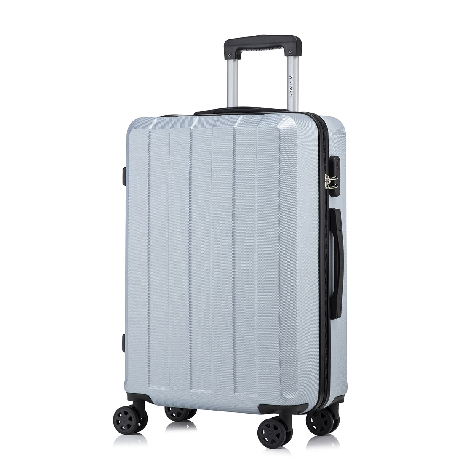 Hartschalen-Reisekoffer mit 4 Rollen, gerippte Oberfläche, hellblau
