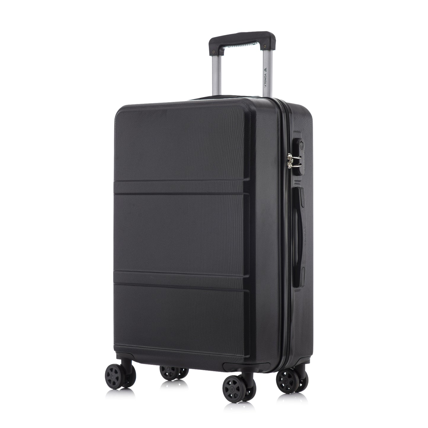 YONSLY® Hartschalen-Rollkoffer Schwarz, gerippte Struktur, mit Zahlenschloss und 4 Rollen