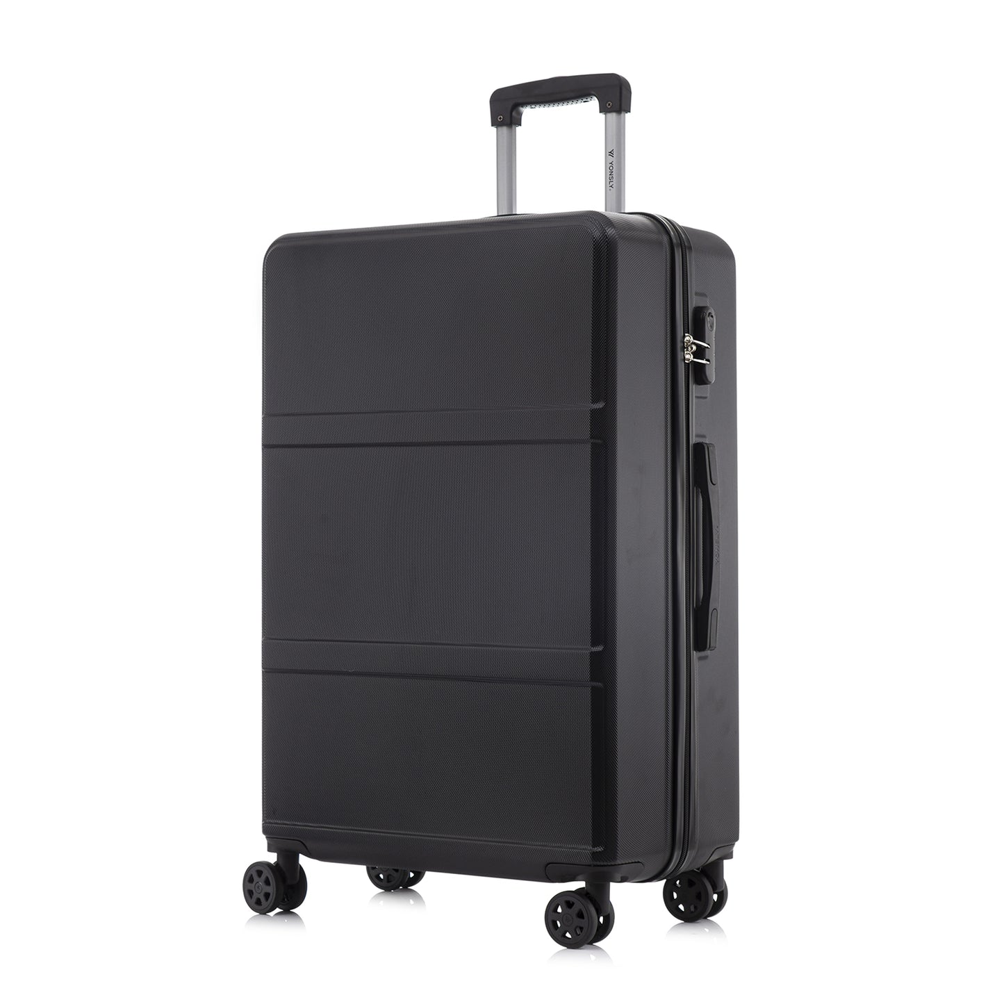 YONSLY® Hartschalen-Rollkoffer Schwarz, Seitenansicht, mit Zahlenschloss und 4 Rollen