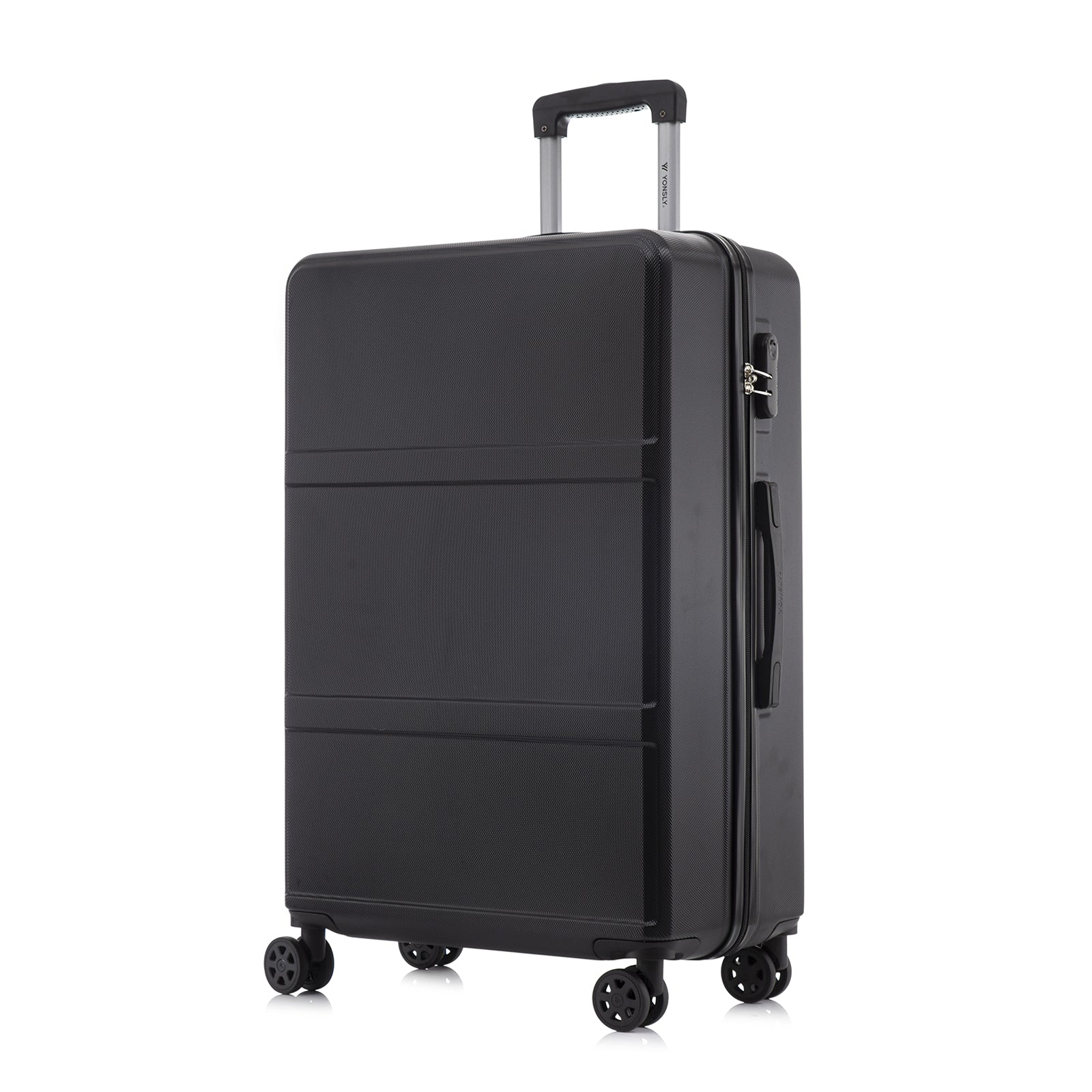 YONSLY® Hartschalen-Rollkoffer Schwarz, Seitenansicht, mit Zahlenschloss und 4 Rollen