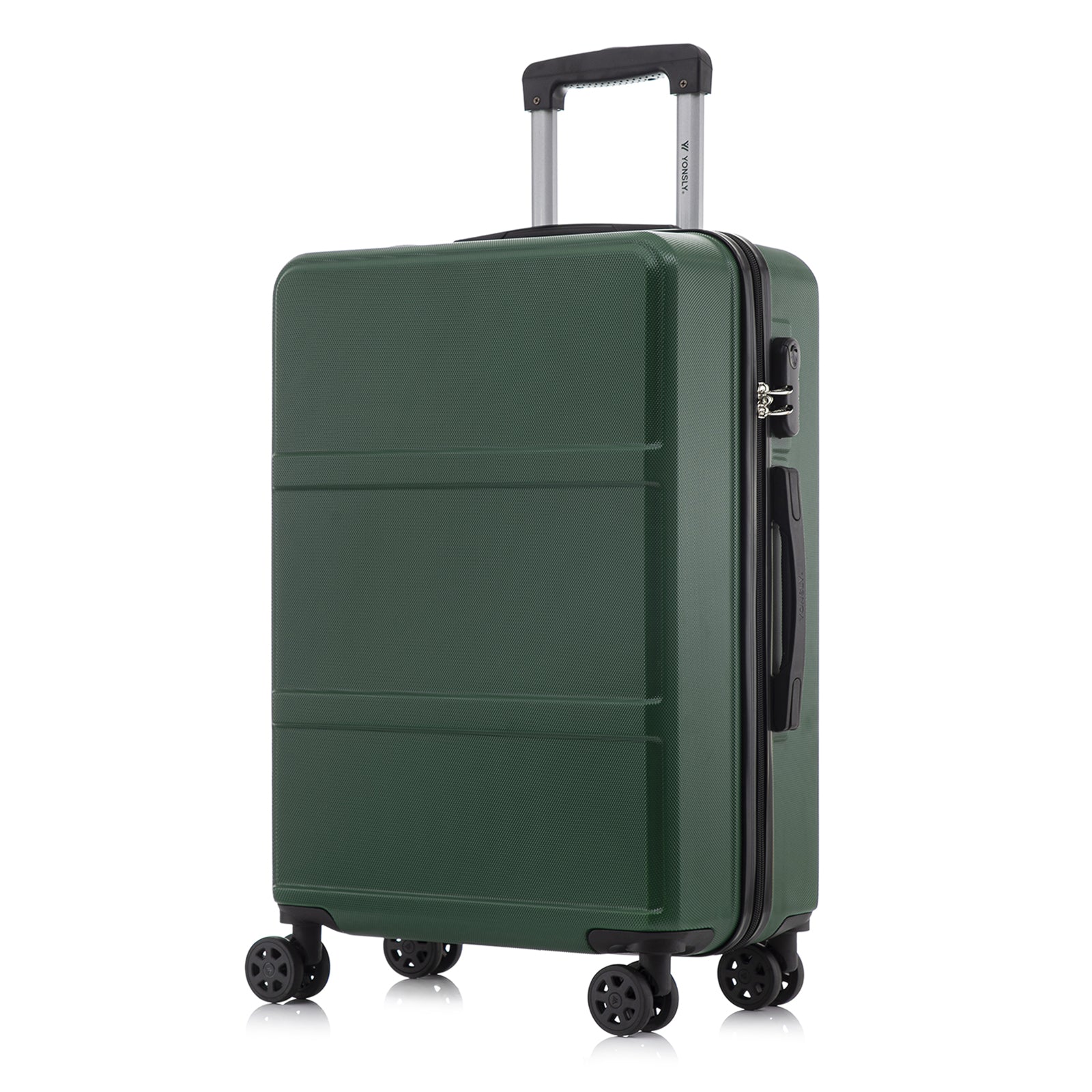 YONSLY® Hartschalen-Rollkoffer Dunkelgrün, Rück-/Seitenansicht mit Zahlenschloss und 4 Rollen