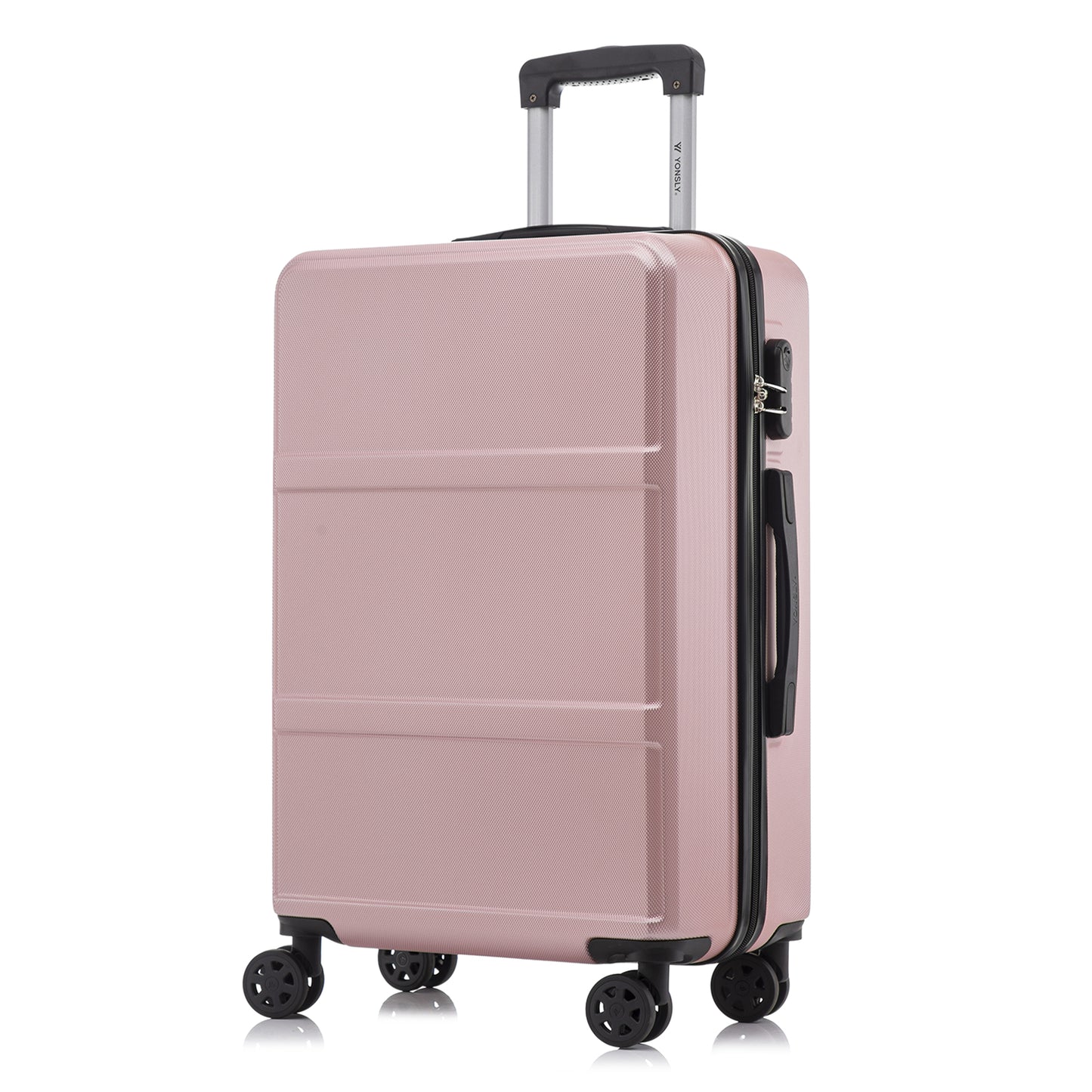 YONSLY® Hartschalen-Rollkoffer Roségold, seitliche Ansicht, mit Zahlenschloss und 4 Rollen