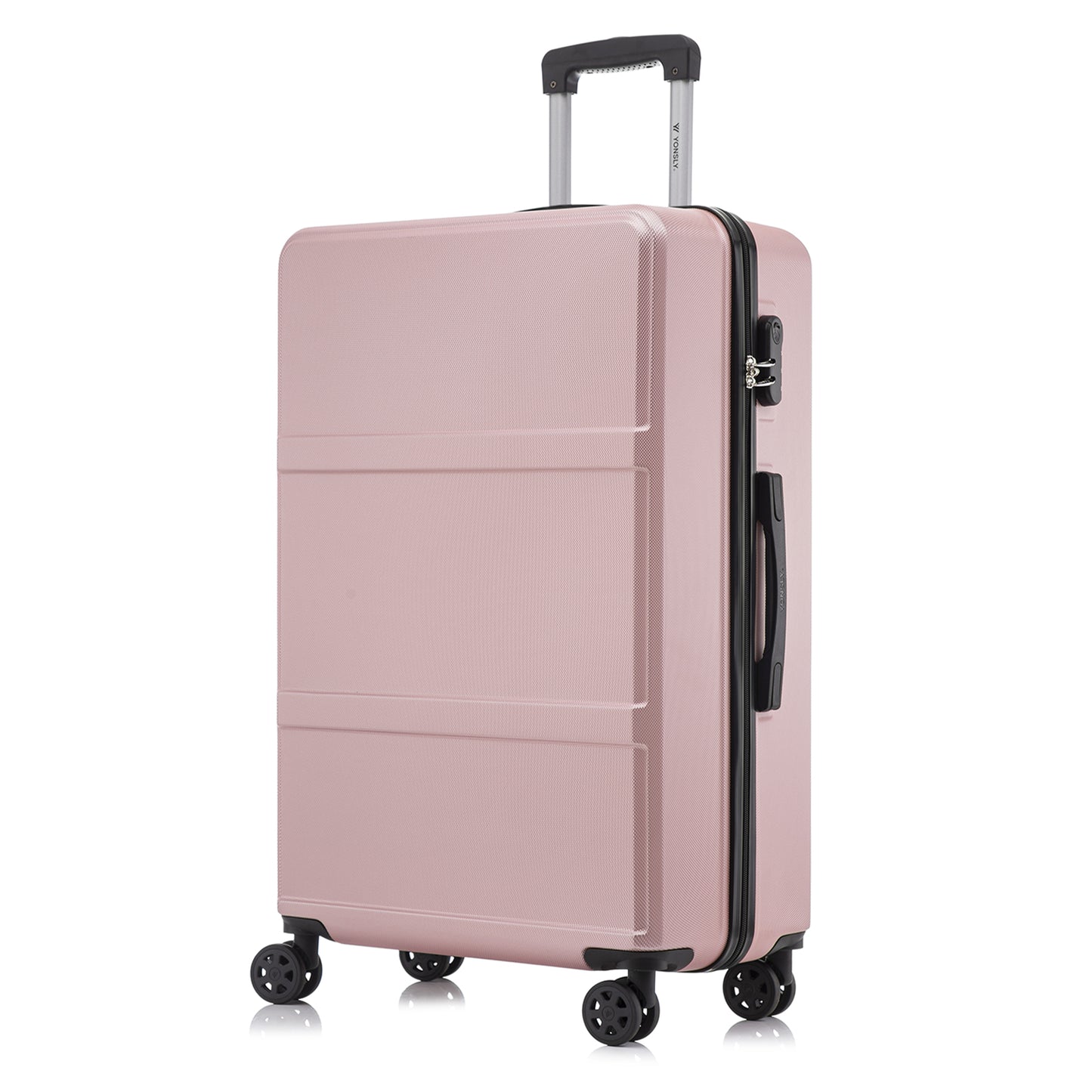 YONSLY® Hartschalen-Rollkoffer Roségold, Rück-/Seitenansicht mit Zahlenschloss und 4 Rollen