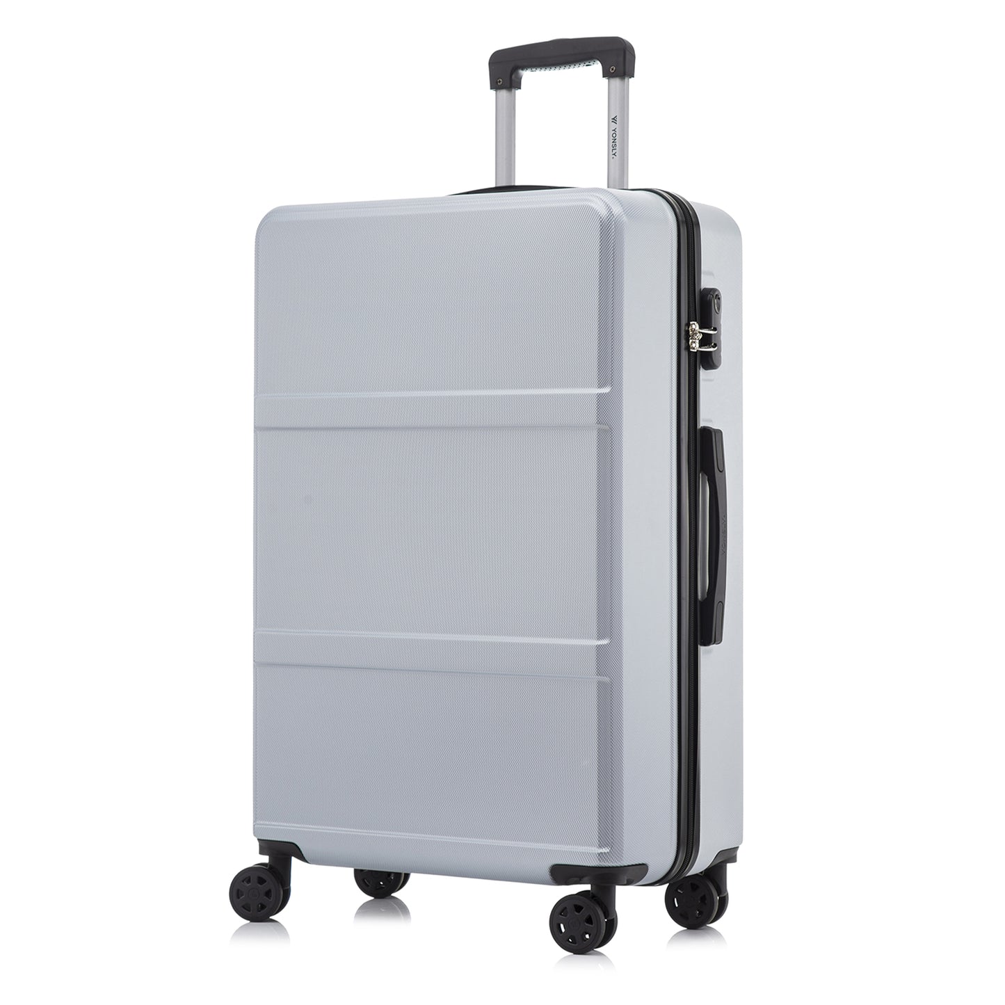 Hartschalen-Trolleykoffer in Silber-Grau mit 4 Rollen, ausziehbarem Griff und Zahlenschloss