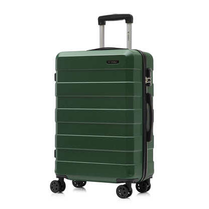 Trolley-Reisekoffer mit Hartschale, dunkelgrün, Oberseite mit Tragegriff und Griffstange