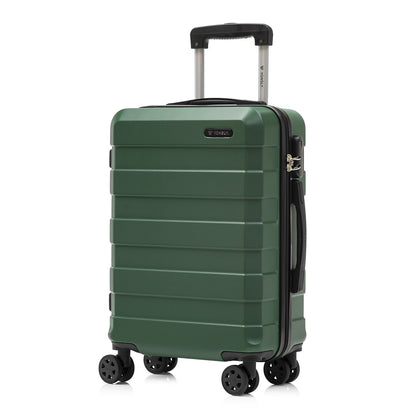 Trolley-Reisekoffer mit Hartschale, dunkelgrün, Vorderansicht mit Seitenverschluss