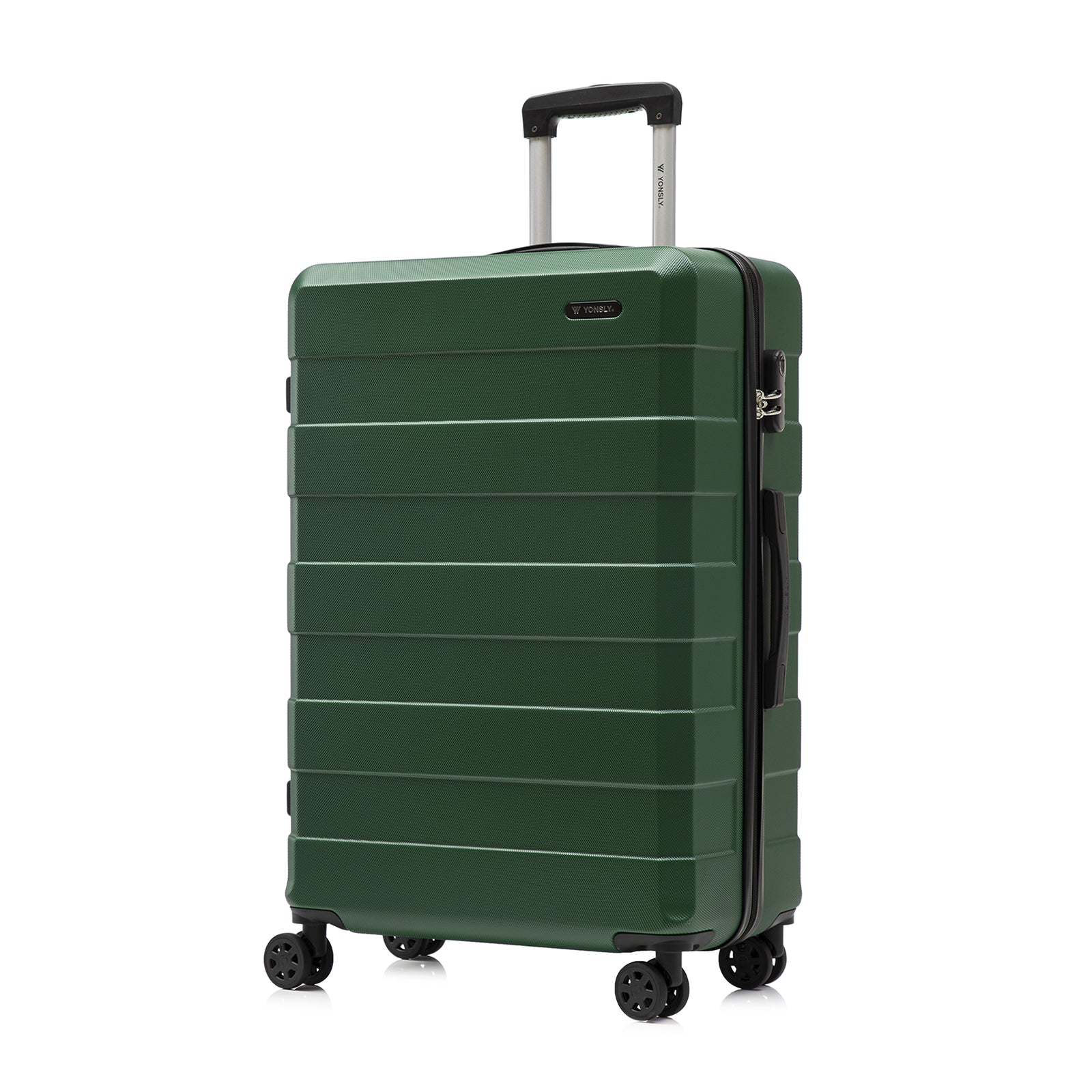 Trolley-Reisekoffer mit Hartschale, dunkelgrün, 4 Rollen, Rückansicht
