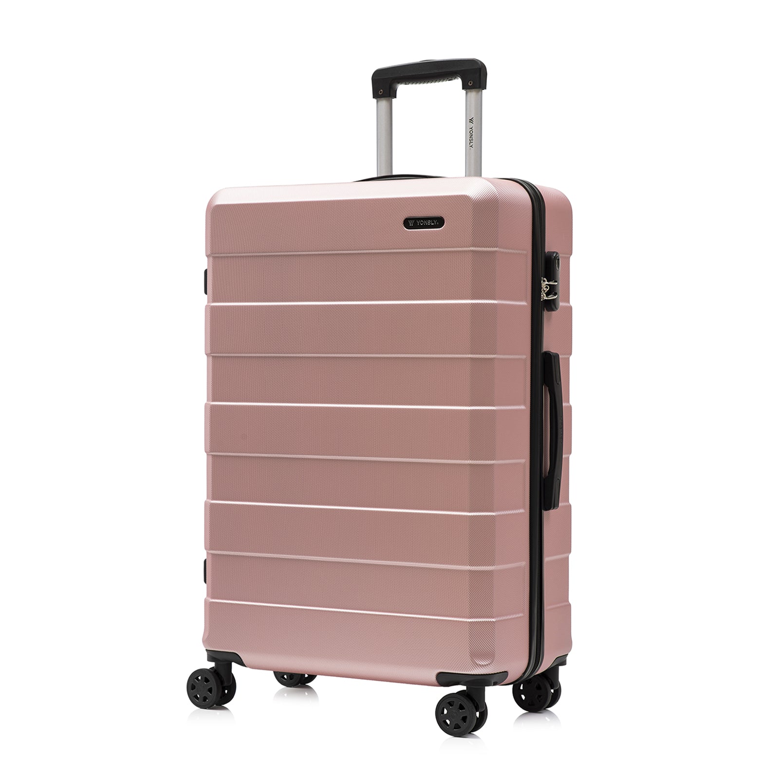 Rollkoffer mit Hartschale in Rosé, Rückansicht, 4 Rollen und Zahlenschloss