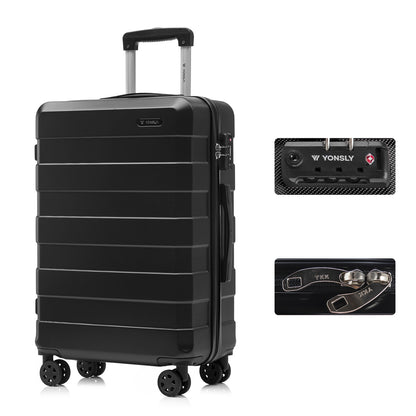 Hartschalen-Reisekoffer in Schwarz mit Trolley und 4 Rollen, seitlicher Verschluss