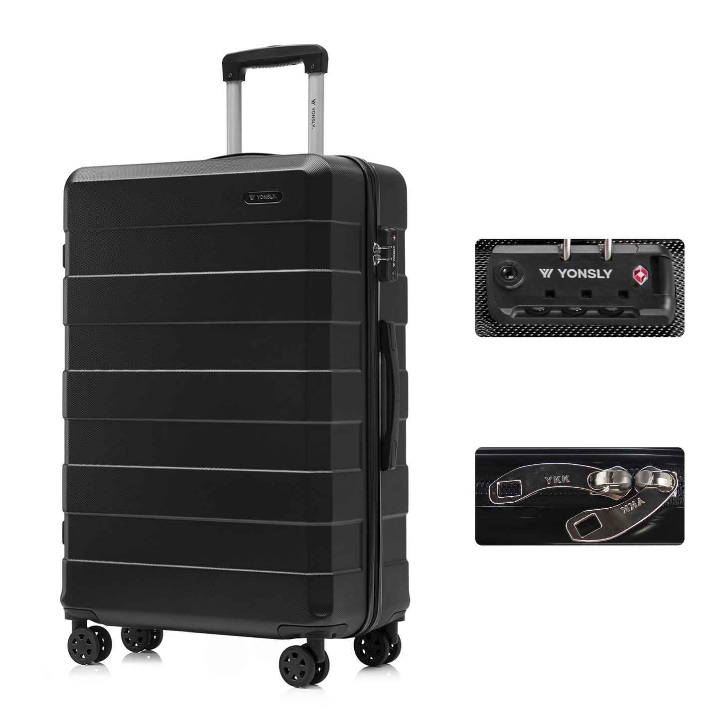 Hartschalen-Reisekoffer in Schwarz mit Trolleygriff und 4 Rollen