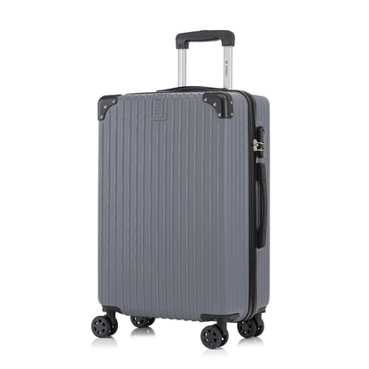 Hartschalen-Trolley mit 4 Rollen, Zahlenschloss und Gummigriff, grauer Koffer