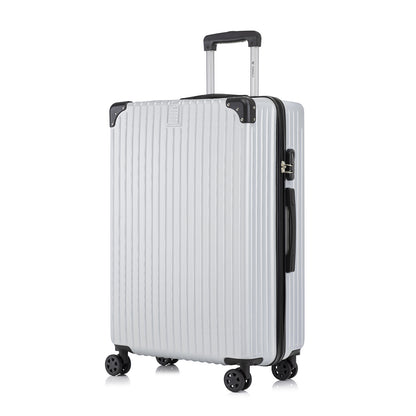 Silberner Rollkoffer aus Hartschale mit Ausziehgriff, 4 Rollen und Seitenfach