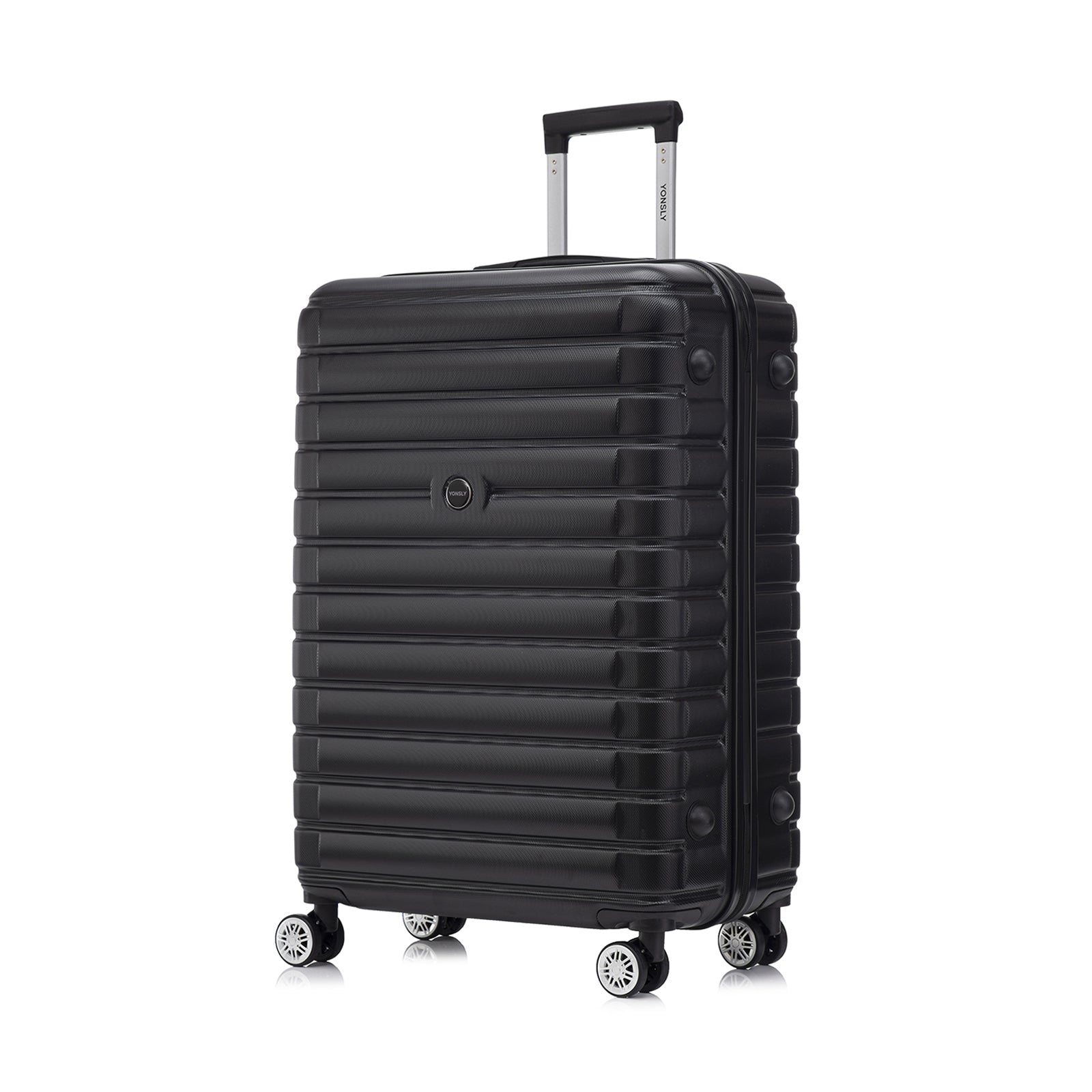Hartschalen-Reisekoffer Trolley in Schwarz mit 4 Rollen und seitlichen Verstärkungen