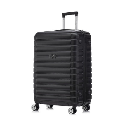 Hartschalen-Reisekoffer Trolley in Schwarz mit 4 Rollen und seitlichen Verstärkungen