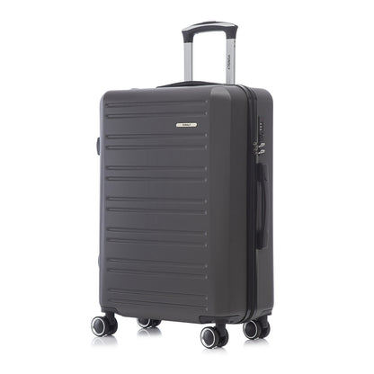Hartschalen-Rollkoffer in Schwarz mit ausziehbarem Griff und 4 Rollen, geriffelte Front