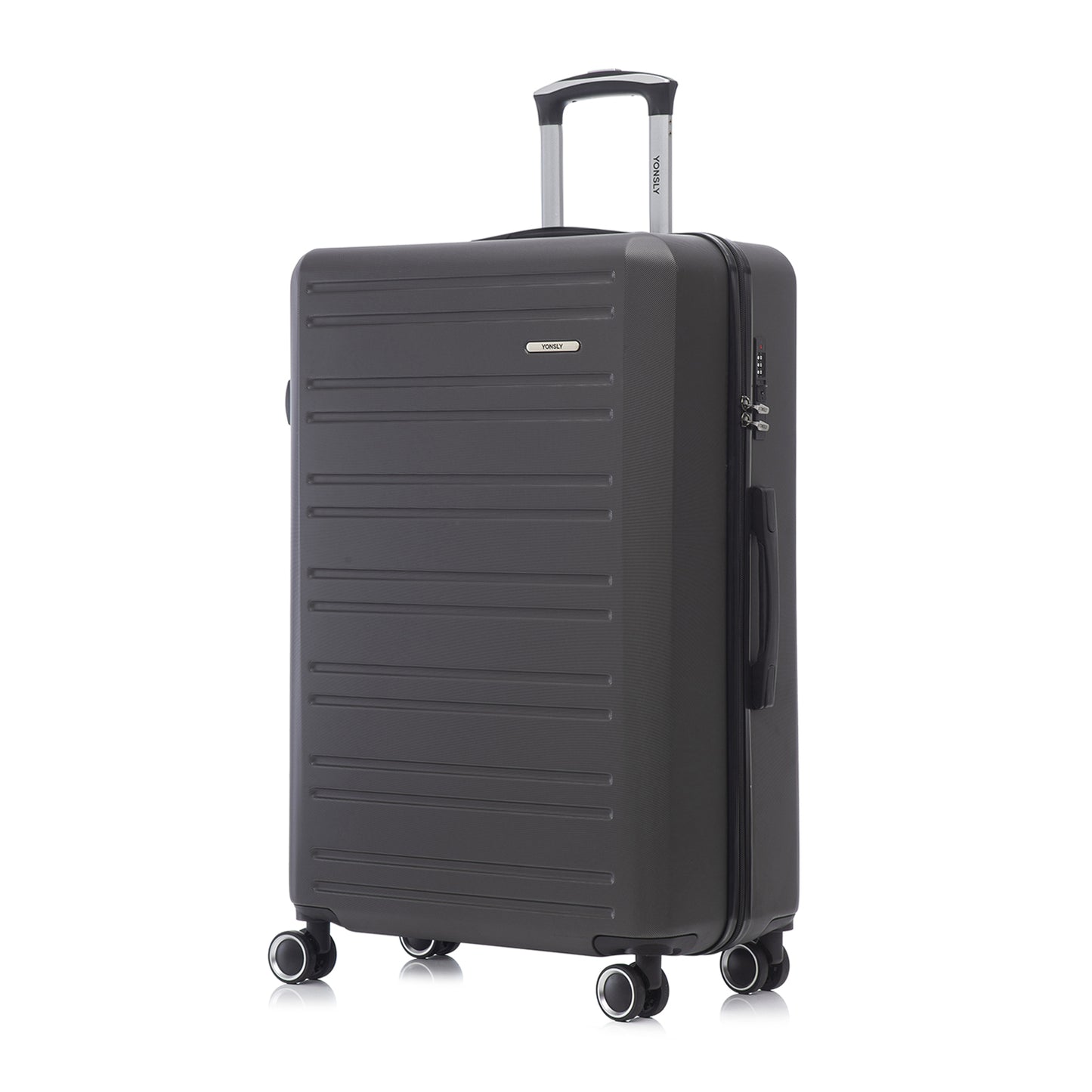 Hartschalen-Rollkoffer in Schwarz mit ausziehbarem Griff, Zahlenschloss seitlich, 4 Rollen