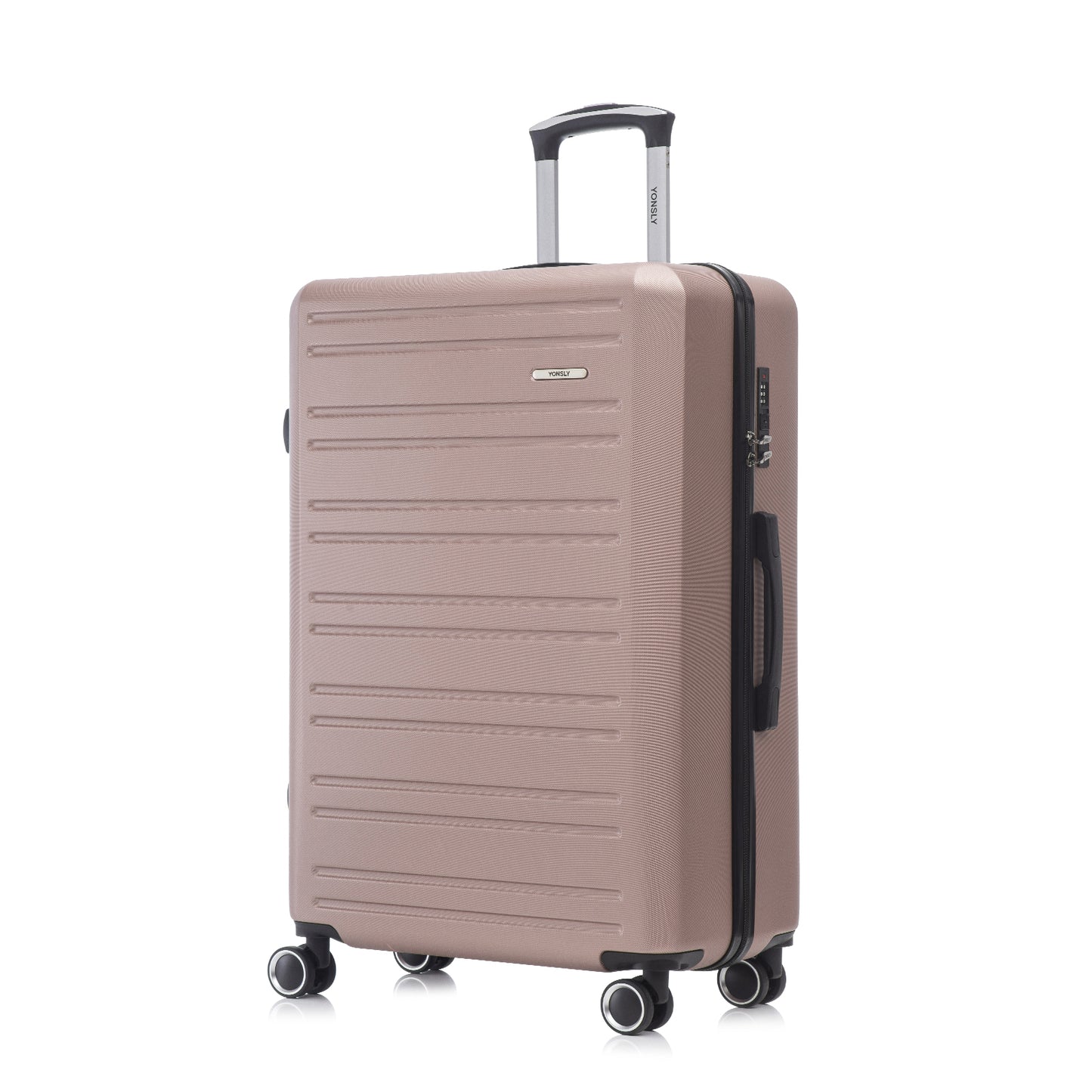 Hartschalen-Trolleykoffer in Rosé mit Zahlenschloss, 4 Rollen und ausziehbarem Griff