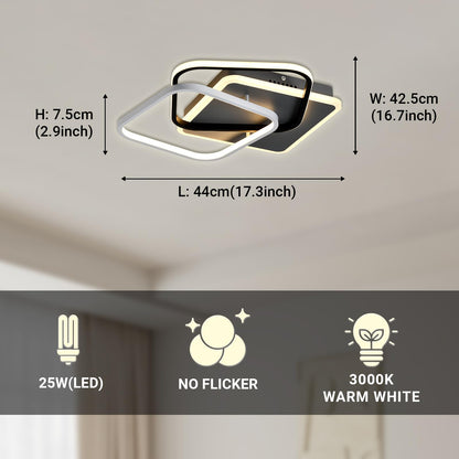 LED-Deckenlampe mit rechteckigem Rahmen, schwarz-weiß, warmweiß beleuchtet