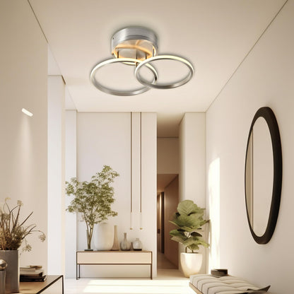 LED-Deckenleuchte mit zwei Metallringen und runder Deckenplatte aus Aluminium