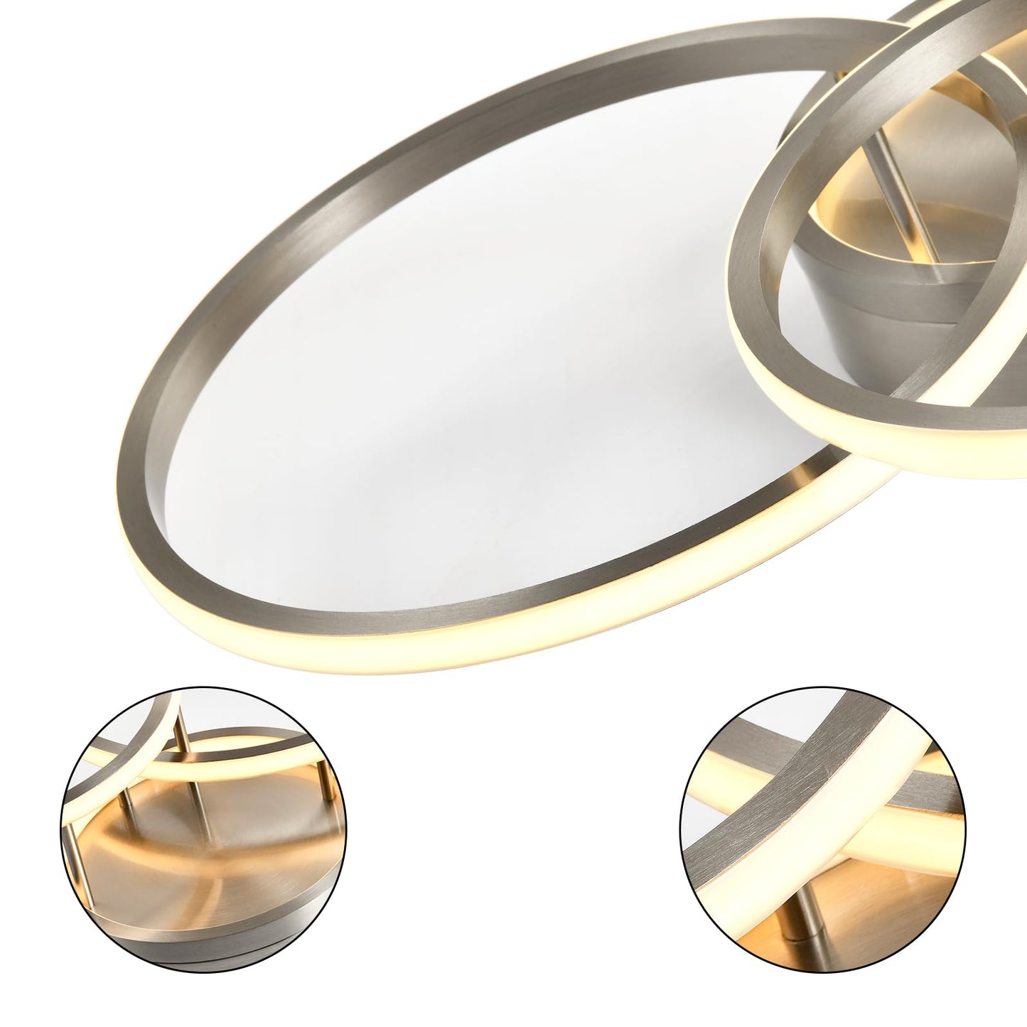 Deckenleuchte mit doppeltem LED-Ring, warmem Lichtstreifen und Aluminiumrahmen