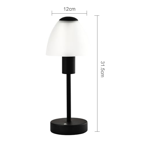 LED-Tischlampe mit Touch: weißer Schirm, schwarzes Gestell, ca. 12×3,5 cm