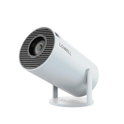 LQWELL® Mini-Projektor in Weiß mit seitlichem Standfuß und sichtbarer Linse