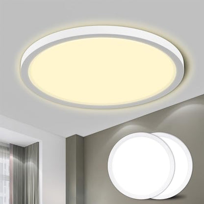 Runde LED-Deckenleuchte mit flachem Rand, warmweißem Licht