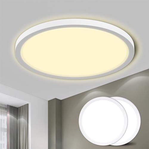 Runde LED-Deckenleuchte mit flachem Rand, warmweißem Licht