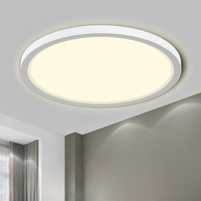 Runde flache LED-Deckenleuchte, weißer Rahmen, gleichmäßiges Licht