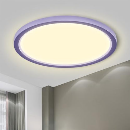 Flache runde LED-Deckenleuchte in Lila mit warmweißem Ringlicht