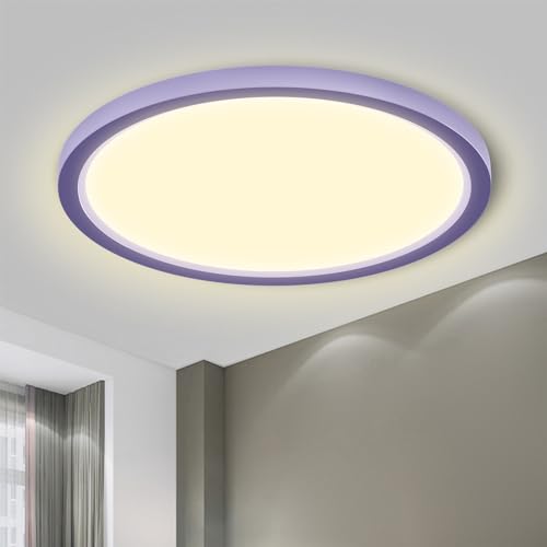 Flache runde LED-Deckenleuchte in Lila mit warmweißem Ringlicht