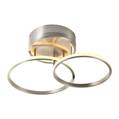 LED-Deckenleuchte mit zwei ringförmigen Lampenarmen und Aluminium-Deckenkappe