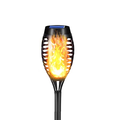 Solar-Fackelleuchte mit LED-Flammeneffekt, schwarze Laterne mit Solar-Aufsatz