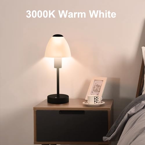 LED-Tischlampe mit Touch: warmweißes Licht, weißer Schirm, schwarzes Gestell