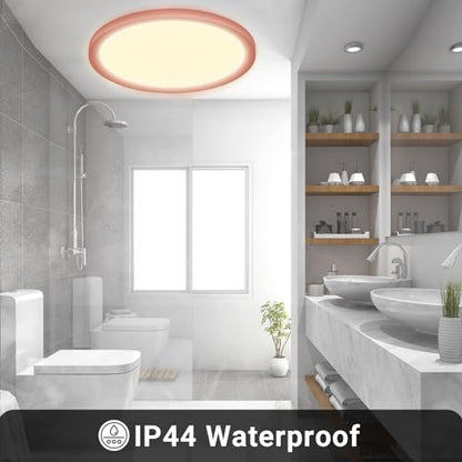 LED-Deckenleuchte mit rosafarbenem Ring, warmweißes Licht, Schutzart IP44