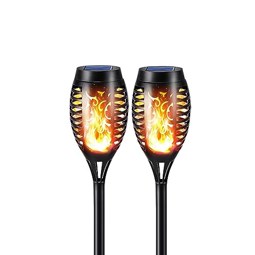 Solar-Fackel-Lampe mit Flammeneffekt, schwarze Lampe, 12 LED
