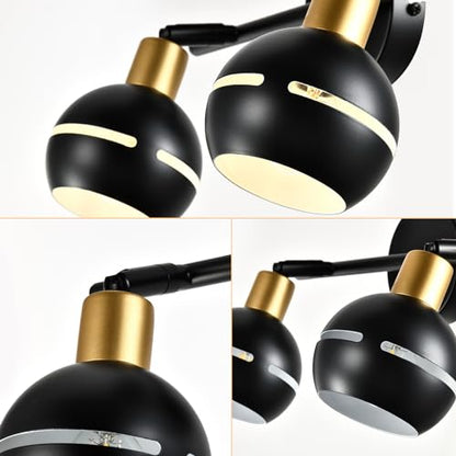 LED-Deckenstrahler: zwei schwarze Spots mit goldenen Fassungen, Detailansicht der Drehachsen