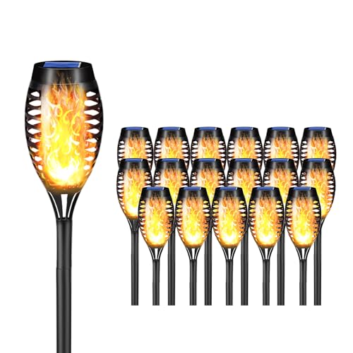 Solar-Fackelleuchte mit Flammeneffekt, schwarze Stabhalterung und orangefarbener Flamme