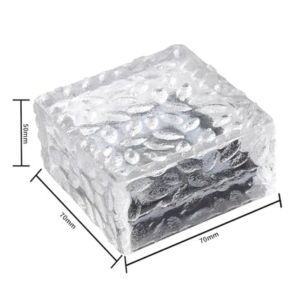 Solar-Glas-Würfelleuchte (Eisstein), silbern-transparent, mit Maßangaben