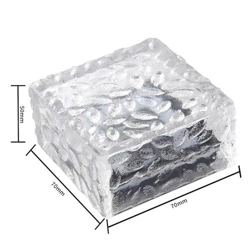 Solar-Glas-Würfelleuchte (Eisstein), silbern-transparent, mit Maßangaben