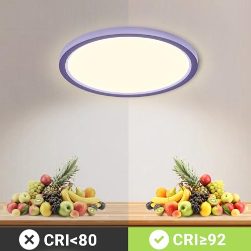 LQWELL® LED-Deckenleuchte rund, lila Umrandung und gleichmäßiges Licht